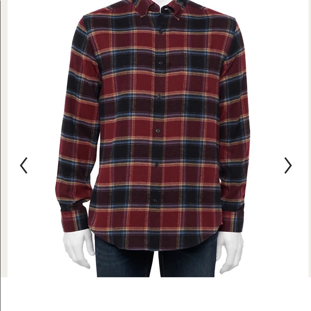 Tall Slim Fit Flannel Plaid Shirt with Old Navy Ringer Tee.